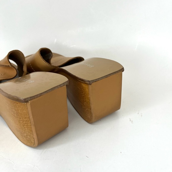 Vintage Bakers Tan Leather Wooden Heeled Wedge Sandals Shoes Womens Size 8 EUC - Picture 6 of 8